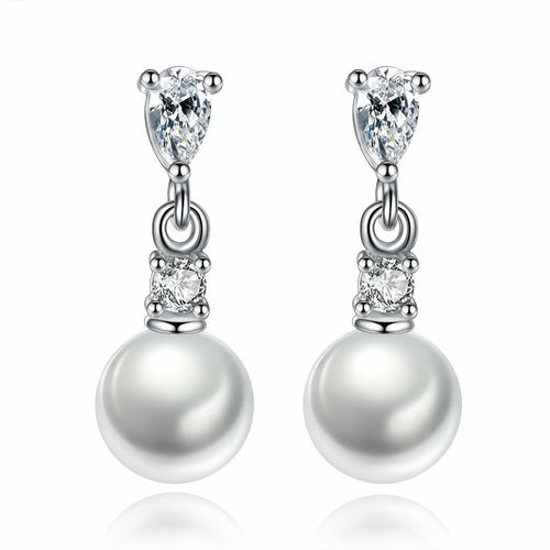 Pearl Drop Earrings with Cubic Zirconia  Accents Earrings