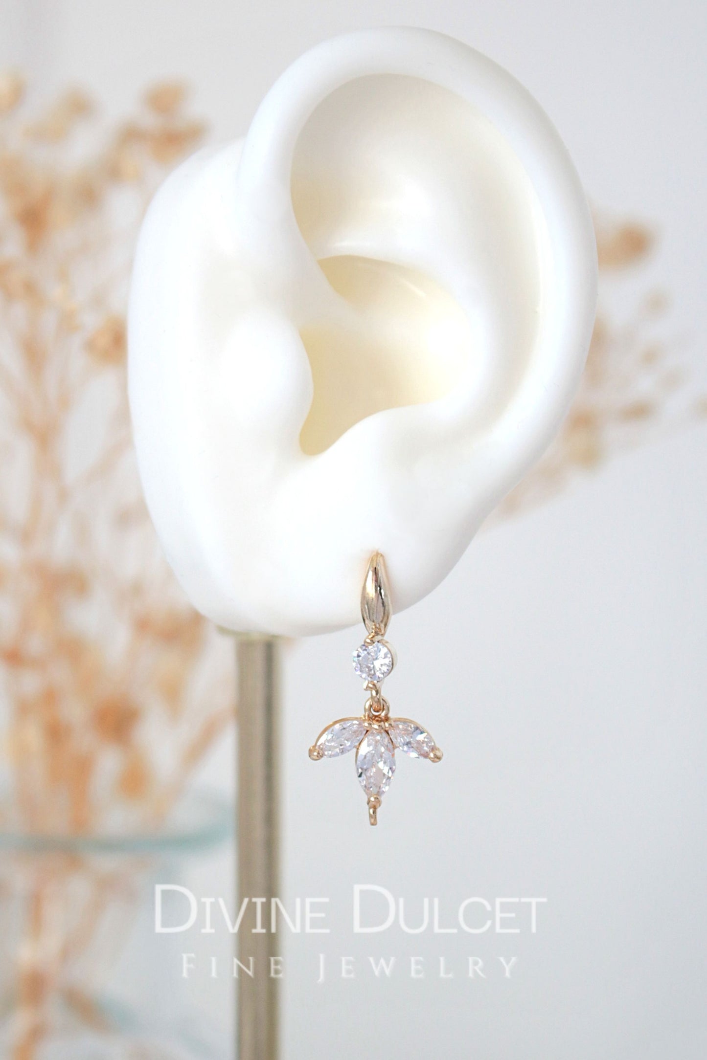 24 Karats Cubic Zirconia Flower Petals Hook Earrings