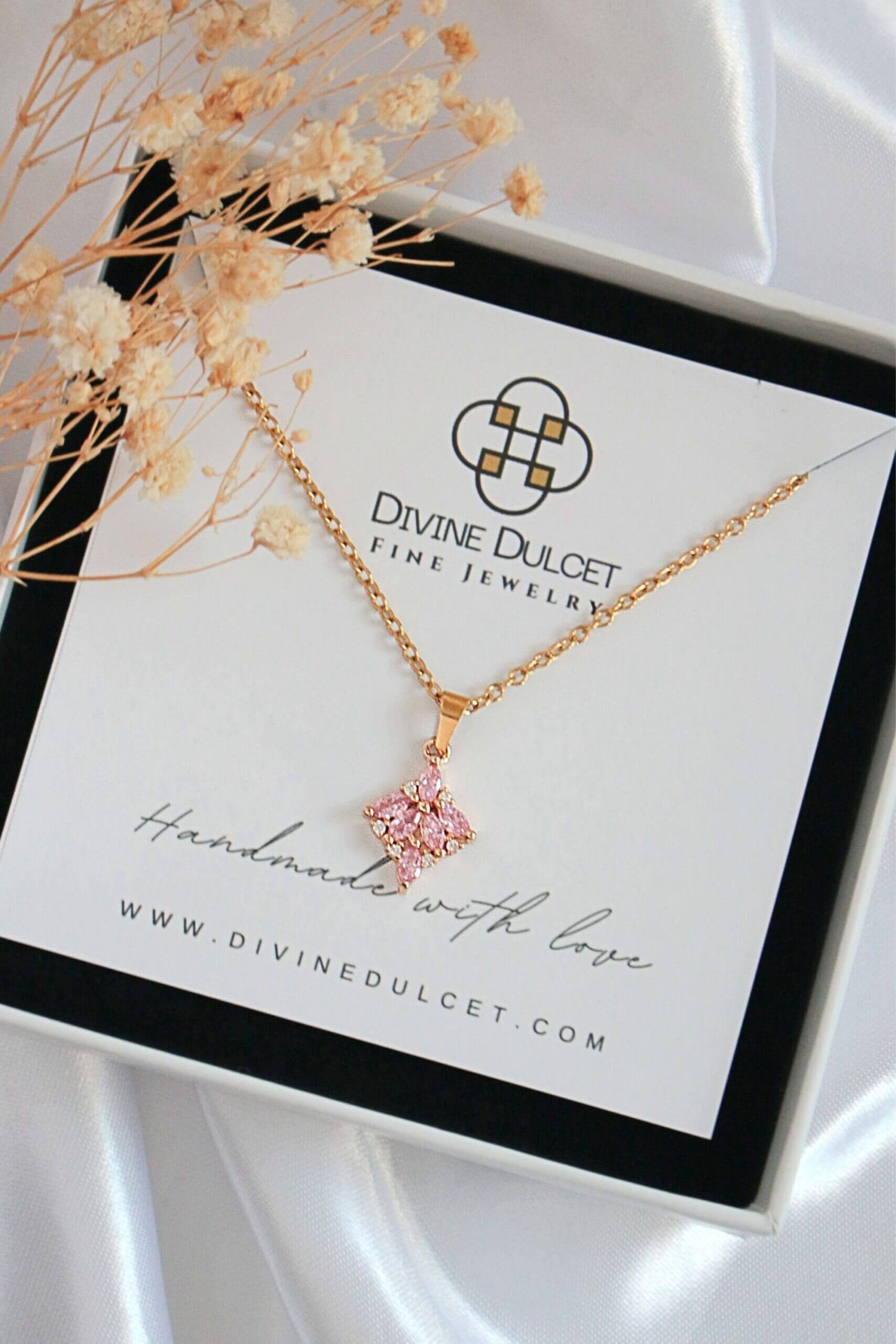 24 Karats Pink Cubic Zirconia Dainty Pendant Necklace